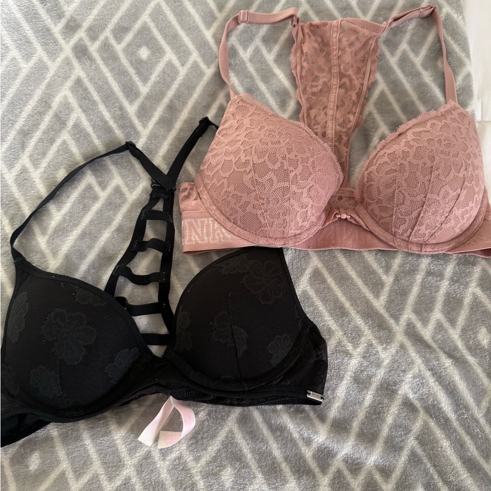 PINK Victoria's Secret Lace Bra Duo - Black and Mauve